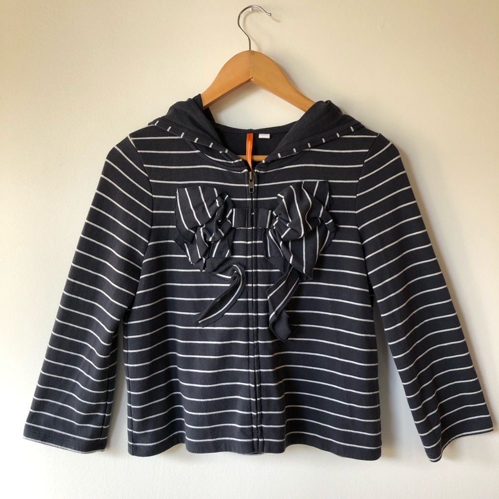 Anthropologie Blue Striped Cropped Bow Hoodie